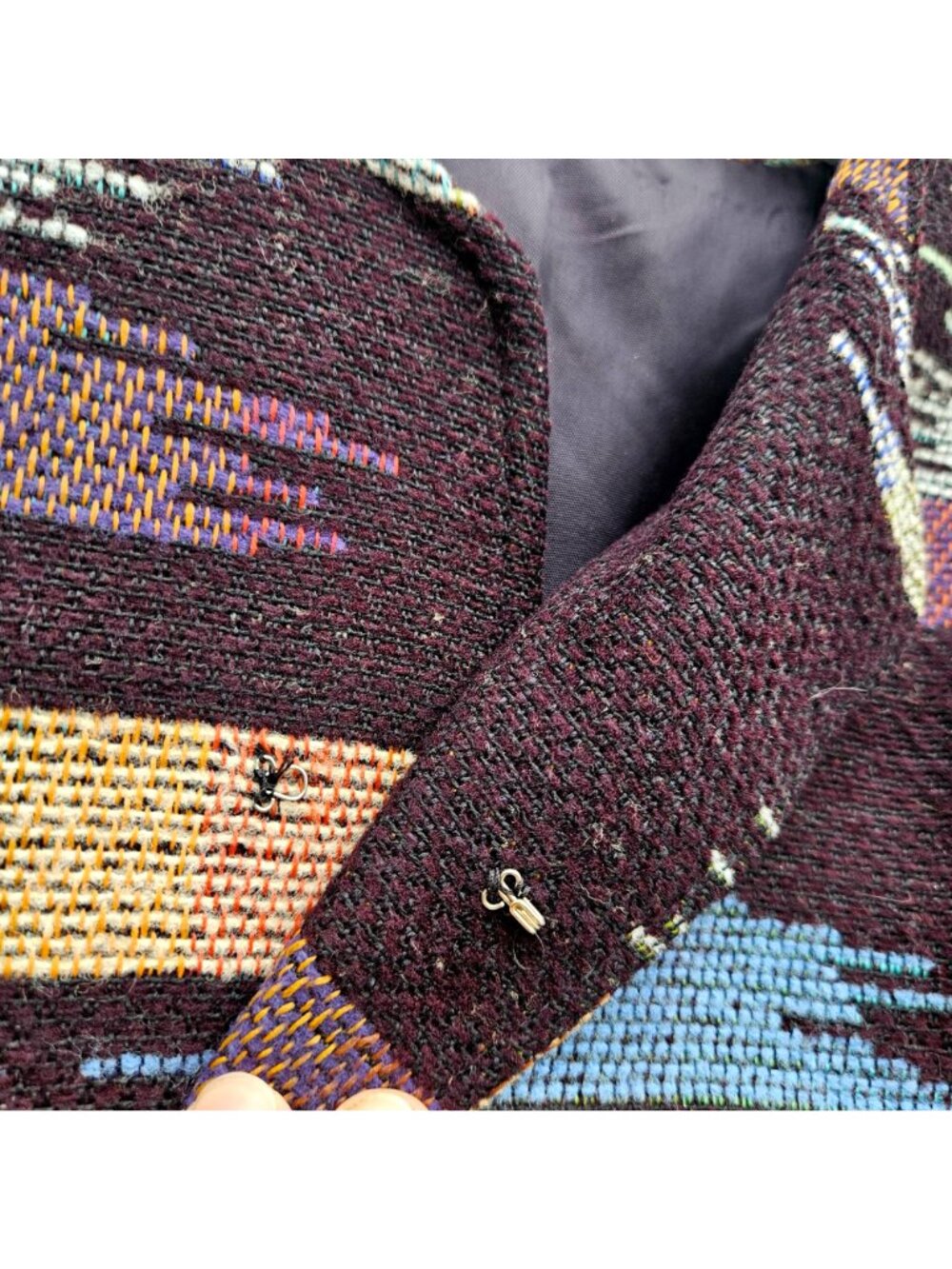 Vintage Art to Wear Woven Wool Jacket Abstract Ikat Stripe Boxy Lined Small - Picture 7 of 13
